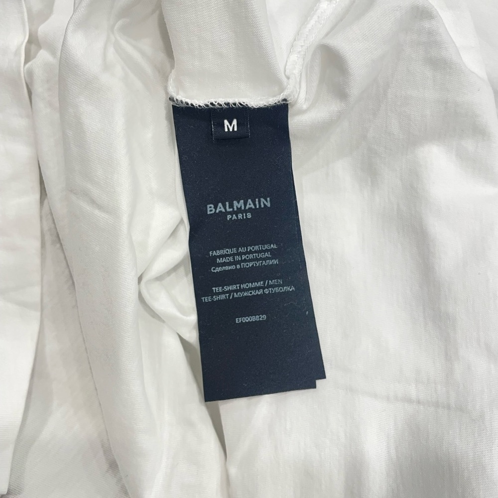 Balmain White Tee with Navy Tag - Picture 4 of 4